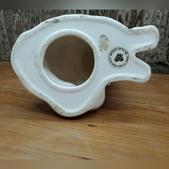 Artistic Gifts Inc Ceramic White Cat with Flowers & Bow Made In Taiwan Vintage - Picture 8 of 9